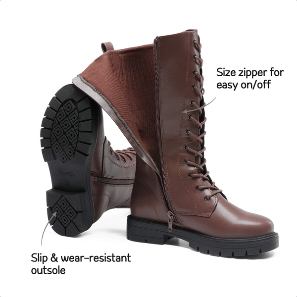 Girls Zipper Knee High Riding Boots - DARK BROWN - 2
